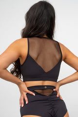 Addison Top - Mesh Cut Out High Neck Top Recycled Black