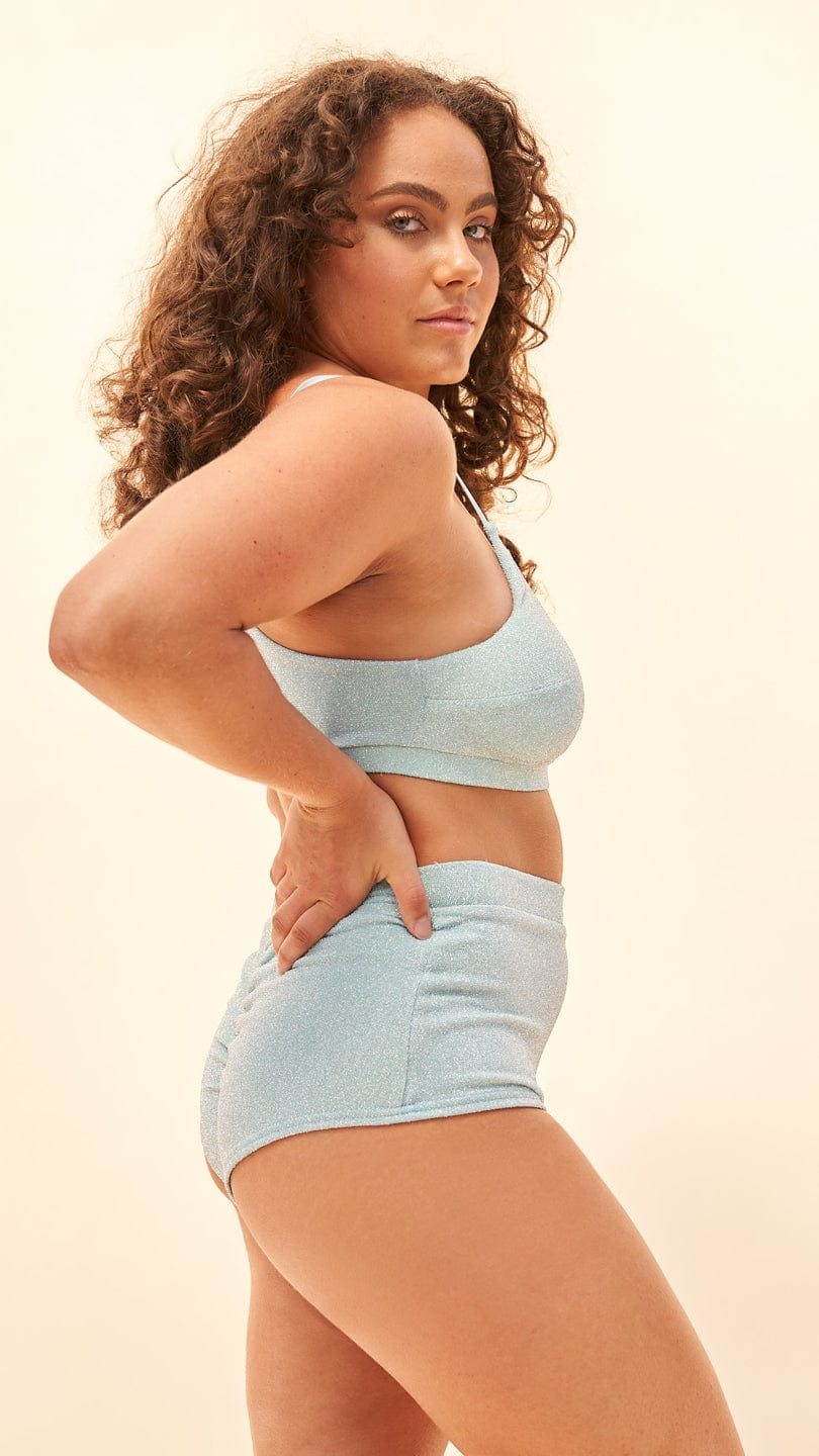 High Waist Shorts - Basic Scrunch Shorts Crystal Blue
